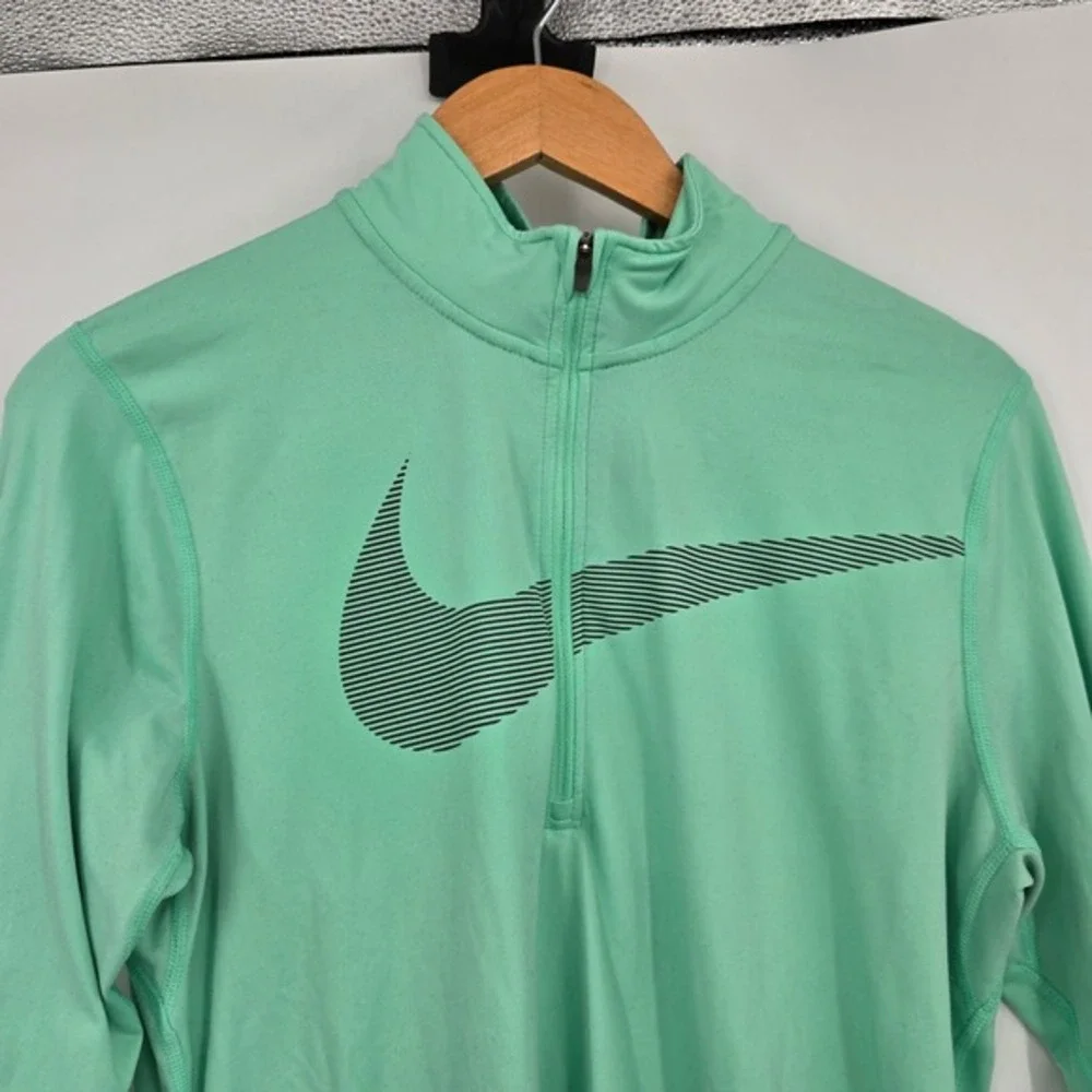 Nike Running Dri-FIT Womens Quarter Zip Pullover Mint Green Large Striped Swoosh - Picture 3 of 13